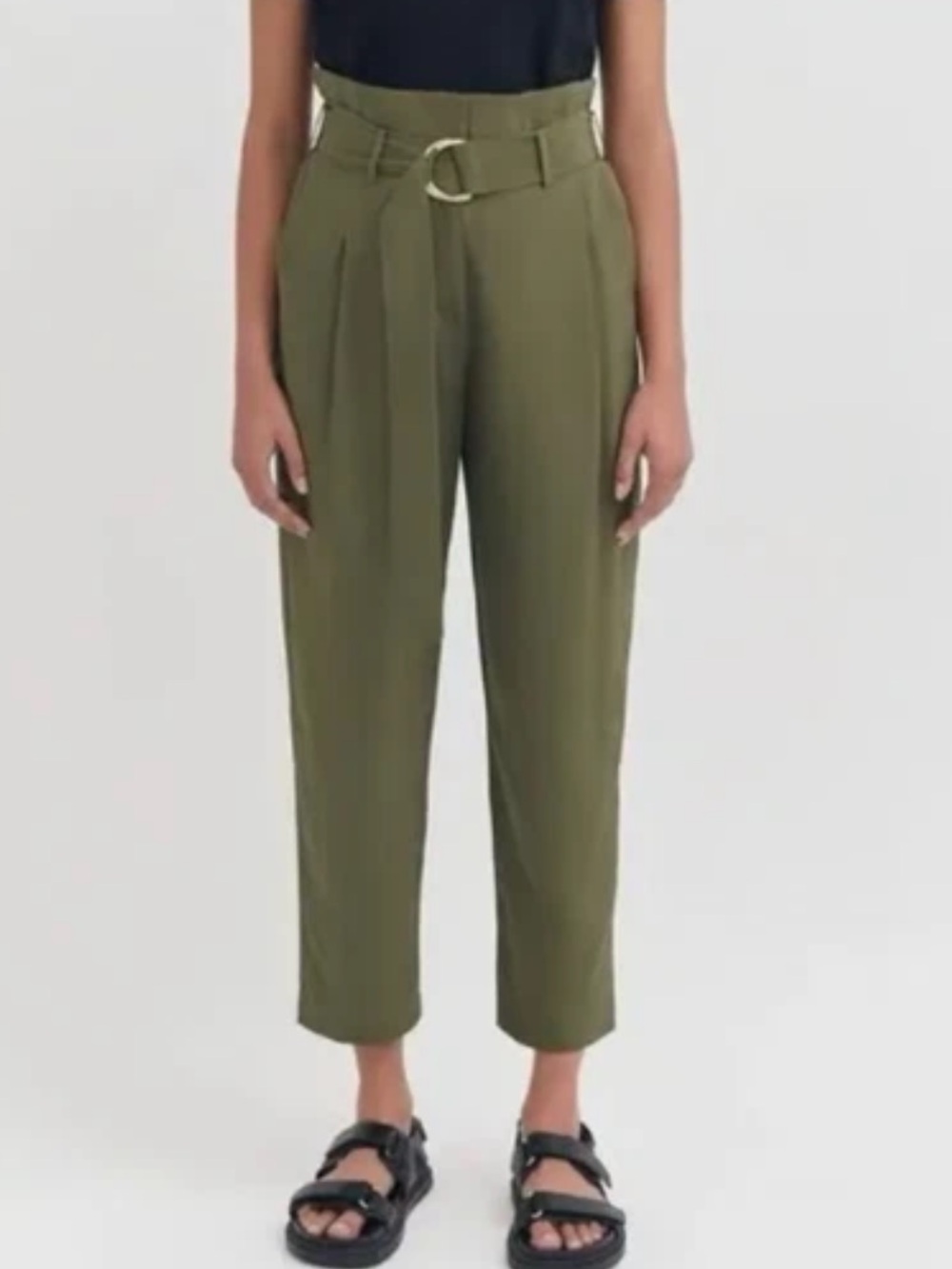 Cuyana Silk Olive Green Paperbag Waist Pants